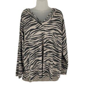 LNA Zebra Print V-Neck Long Sleeve Top Made In California Size 3X  loungewear